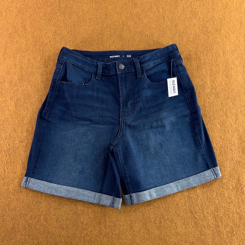Old Navy Womens 6 Blue High-Rise Wow Rolled Hem Denim Shorts NWT